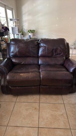 2 Dark Brown Leather Reclining Sectional Sofa