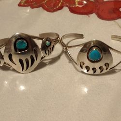 Navajo Turquoise Vintage Sterling Silver Bracelets 
