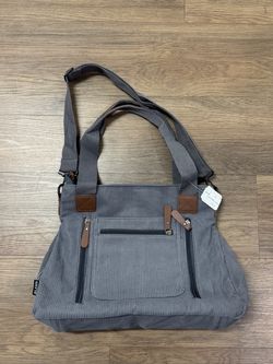 Gray Corduroy Tote Bag with Crossbody Strap