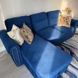 Blue velevet sectional sofa