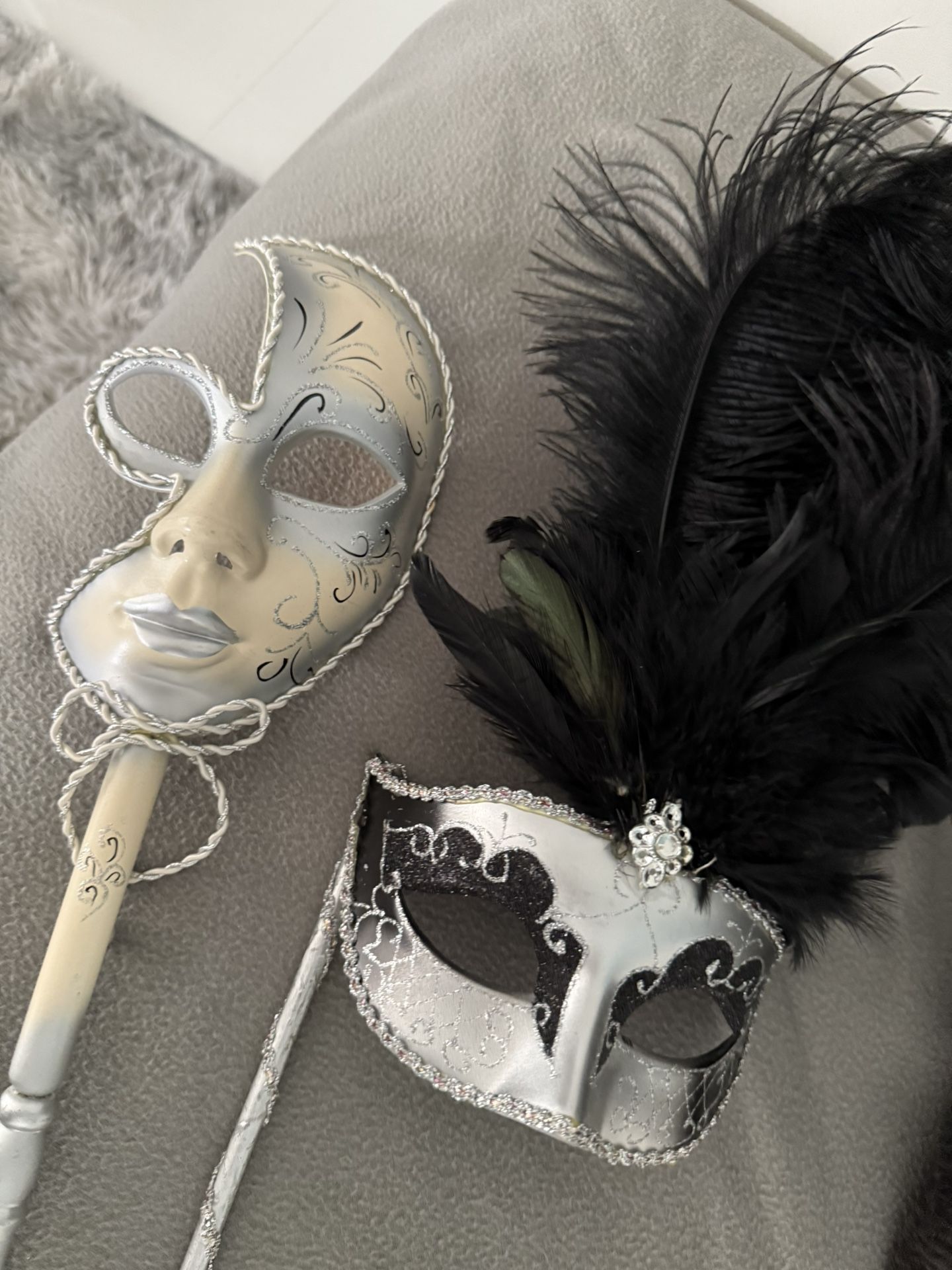 2 Mardi Gras Masquerade Mask on a Stick, Face Mask, Halloween Costume Party Mask