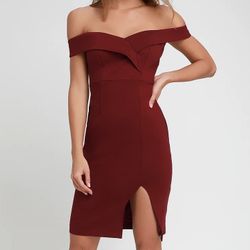 New Lulus Burgundy Off The Shoulder Bodycon Dress