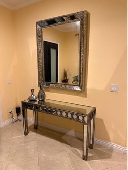 Accent decorative mirror and Modern Mirrored glass console table
