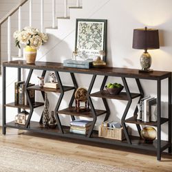 F1906 70.9" Console Table Industrial Sofa Table with Storage Shelves