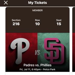 Padres V Phillies Friday July  11th  2 Seats