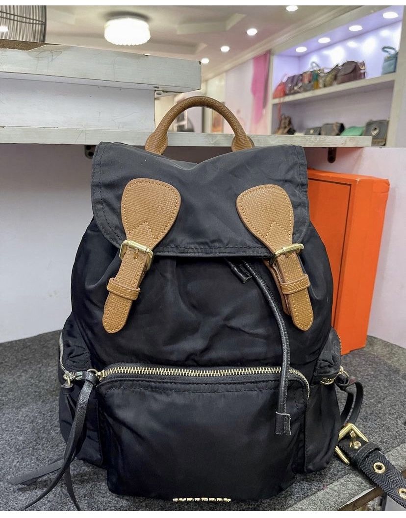 Preloved Authentic Burberry Rucksack Medium Nylon With Leather Backpack