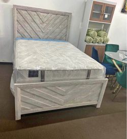 Twin Bed Frame with Chevron Headboard