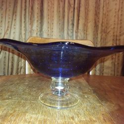 Cobalt Blue Glass Footed Bowl
