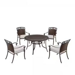 Home Decorators Collection 5-Piece Wilshire Heights Cushioned Cast and Woven Back All Aluminum Outdoor Dining Set with SunBrella Bliss Sand Cushion