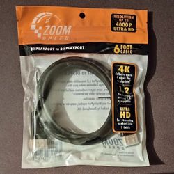 Zoom Speed DISPLAYPORT TO DISPLAYPORT 6 Foot CABLE New 4K Ultra HD