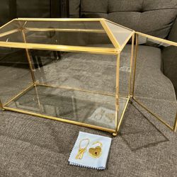 Large Gold Glass Wedding Card Box Terrarium With Lock