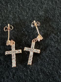 Gold tone Cross w/ Rhinestone Earrings