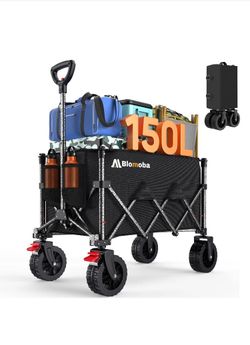 Blomoba Collapsible Wagon Cart, 150L Heavy Duty Foldable Beach Wagon with Wid...