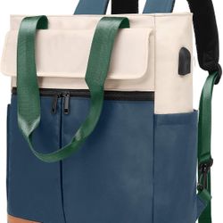 CYUREAY WOMENS CONVERTIBLE HANDBAG/BACKPACK-BLUE/GREEN/BEIGE 16" X 12" X 4"
