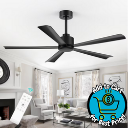 Breezary 52-in Black with Matte Black Blades Ceiling Fan with Remote 5 - Blade