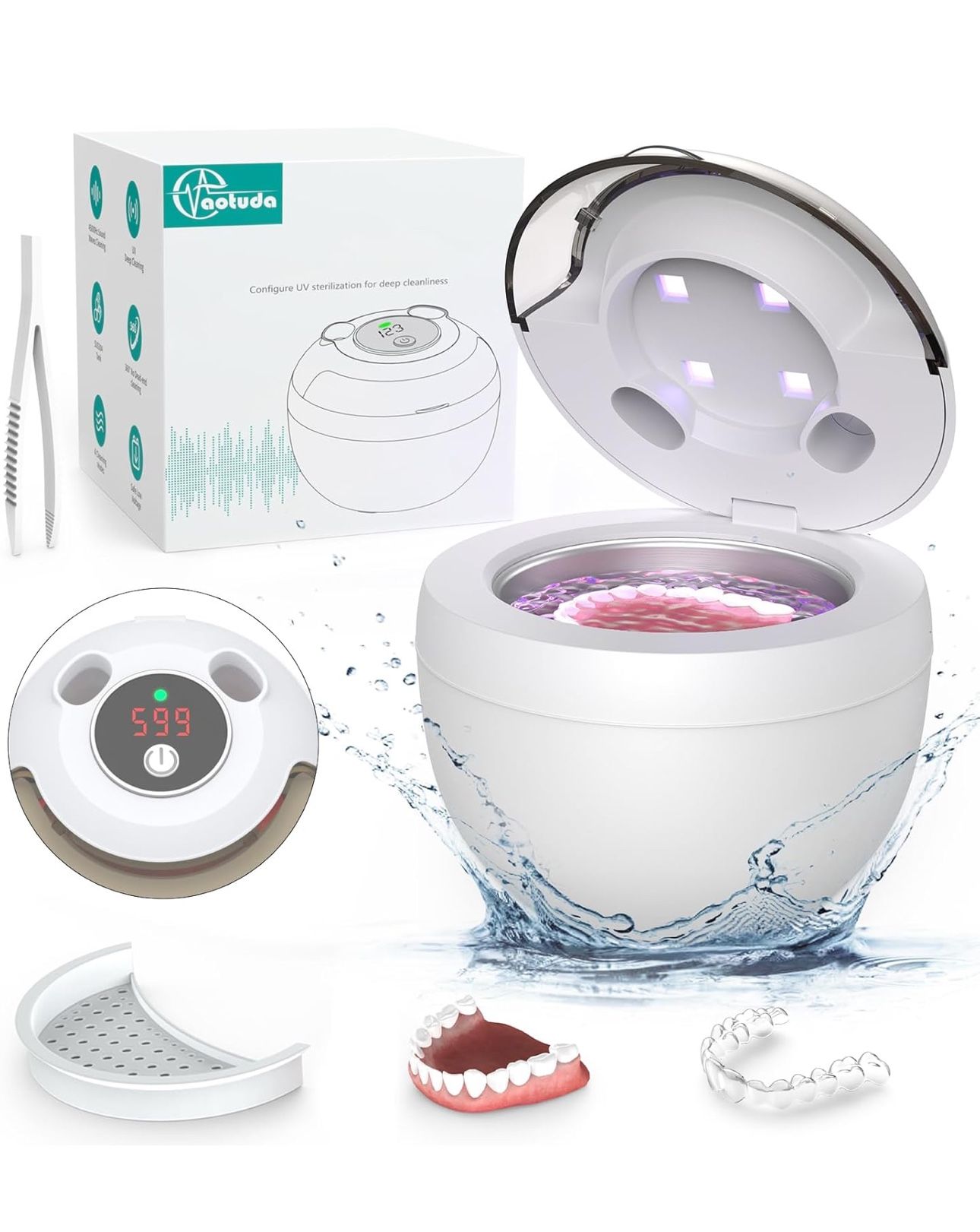 45kHz Ultrasonic Retainer Cleaner Machine, 200ML Denture Cleaner, 4 Modes with Digital Timer Mouth Guard Cleaner for Aligner, Night guard, Braces, Too