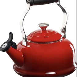 Le Creuset Enamel On Steel Whistling Tea Kettle with Metal Finishes, 1.7 qt., Cerise