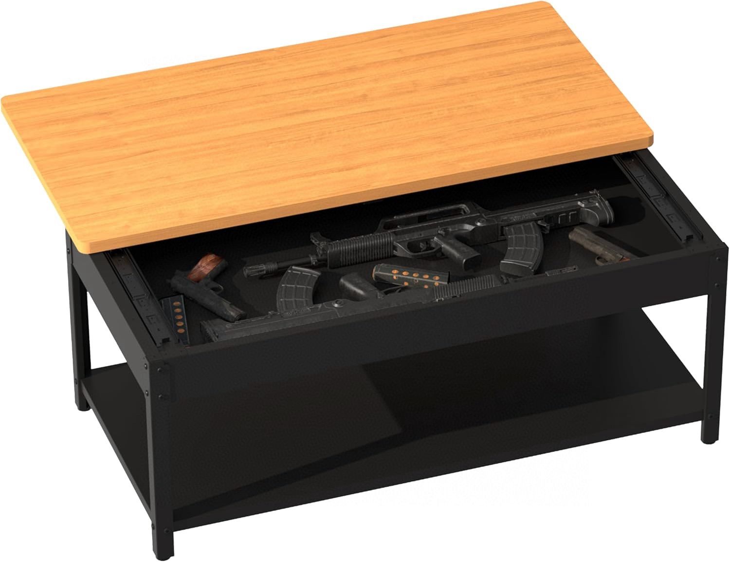 Minimalist Rectangular Coffee Table: Double-Layer Hidden Storage with Fingerprint Lock 