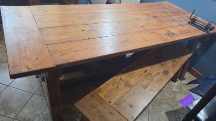 Rustic Farmhouse Wood Dining Table with Bench