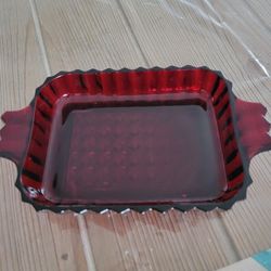 Vintage Ruby Red Anchor Hocking Glass Starburst Pattern, Ruby  Red Glass Candy Dish