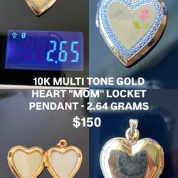 10k Multi Tone Gold Heart “MOM” Locket Pendant