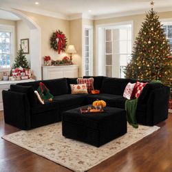 Modular Sectional Sofa Cloud Couch - L Shaped Comfy Oversized Sectional Couches for Living Room,Deep Seat Convertible Sleeper Sofa Bed with Ottoman