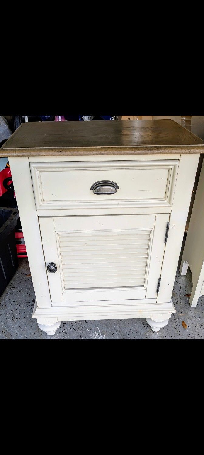1980s Wood Nightstand Ivory Dark Color Top Shutter Door One Drawer Riverside Co