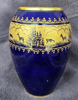 Rare, Royal Porzellan Vase Bavaria KPM Germany Echt Cobalt Gold, Deer Tree
