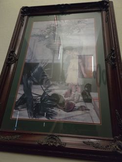 Picture large  perfect  glass  front  carved frame vintage
