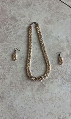 Costume Jewelry Rose Gold Classic Chain Necklace and Earrings