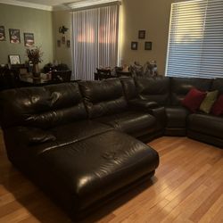 Dark Brown Sectional With Chase/Recliner