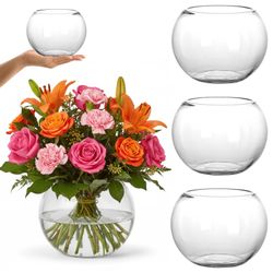 YOUEON 4 Pcs Small Glass Bubble Bowl Vases 6" W x 4.5" H, Round Floating Candle Holders, Glass Terrarium Bowls, Globe Flower Vase Centerpiece for Wedd