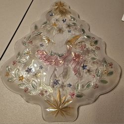 Vntg - Studio Nova Clear Glass Angel's Greeting Tree Platter. 16" L. # WY454