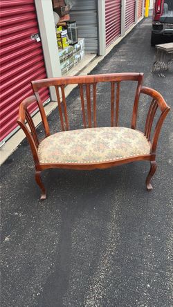 Antique Mahogany Settee with Floral Upholstery