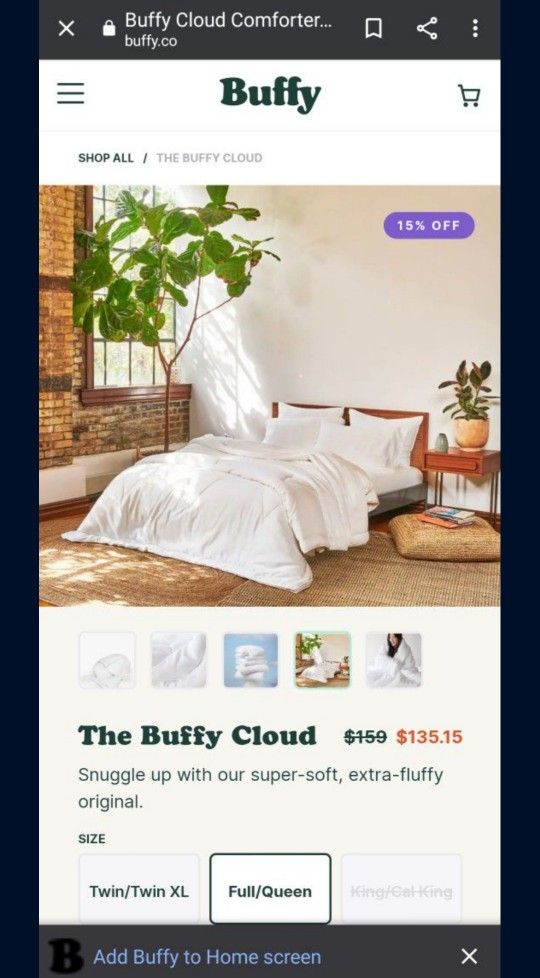 Queen BUFFY Down Alternative Comforter (Duvet) White - Eucalyptus Duvet Insert