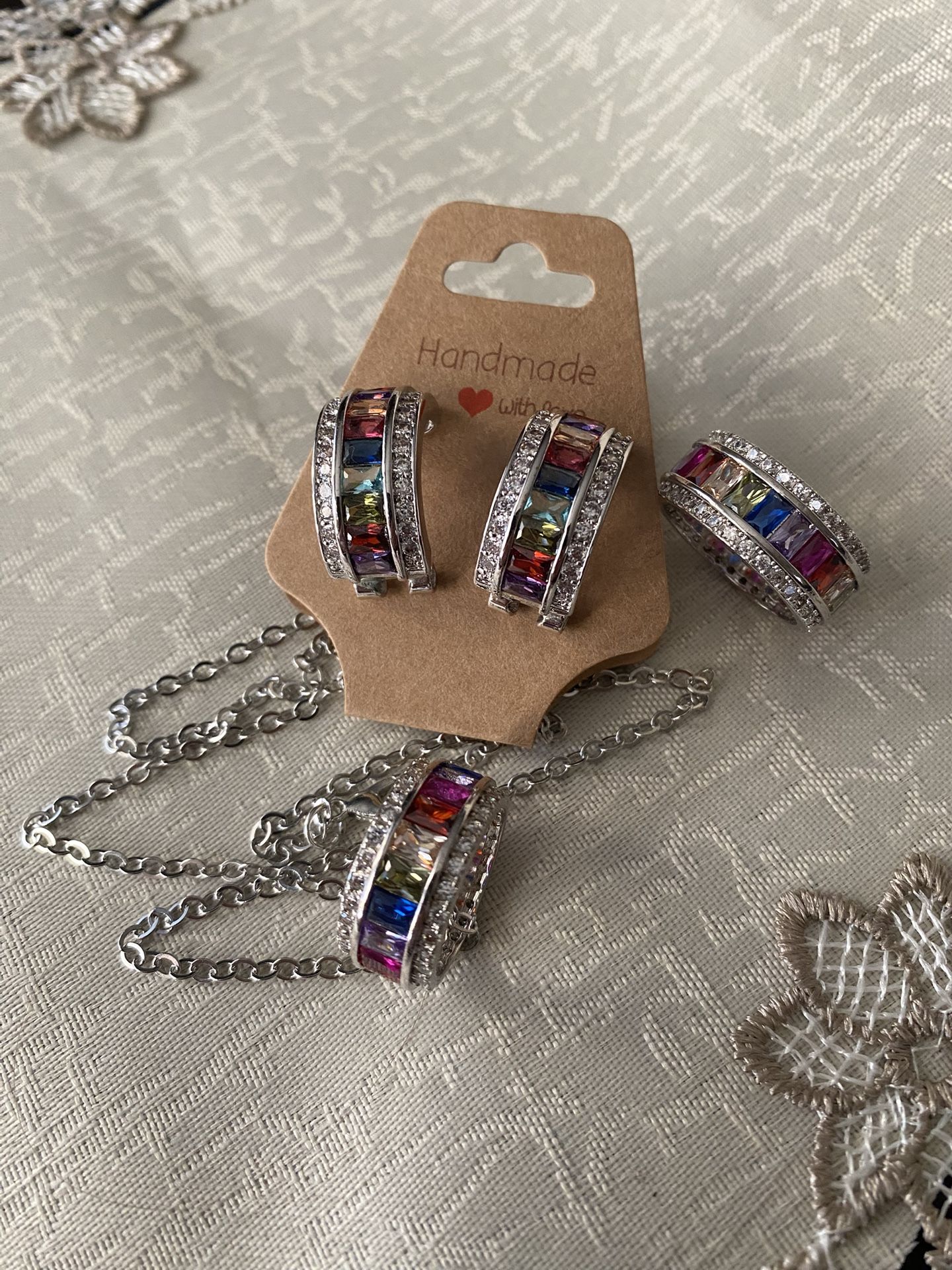 Multicolored Necklace Earrings And Ring Set