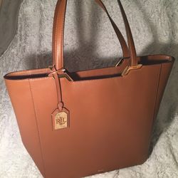 NEW Ralph Lauren Arlington Tote bag / purse - tan/brown w/zip closures & inside pockets