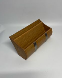 Wooden Desk Organizer with Metal Accents