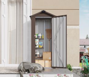 Outdoor Storage Shed, 69.7''x16.9''x29.5'' Metal Tool Shed with Sloping Roof & Lockable Door, Small Shed, Top Tall Vertical Tool Cabinet for Backyard
