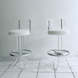 MAKE AN OFFER Pair of Lucite & Chrome Barstools After Charles Hollis Jones, USA 1970