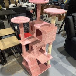 M-New 54in Cat Tree Tower, Multi-Level Cat Tree for Indoor Cats with Scratching Posts, Dangling Balls Cat Play House, Pink