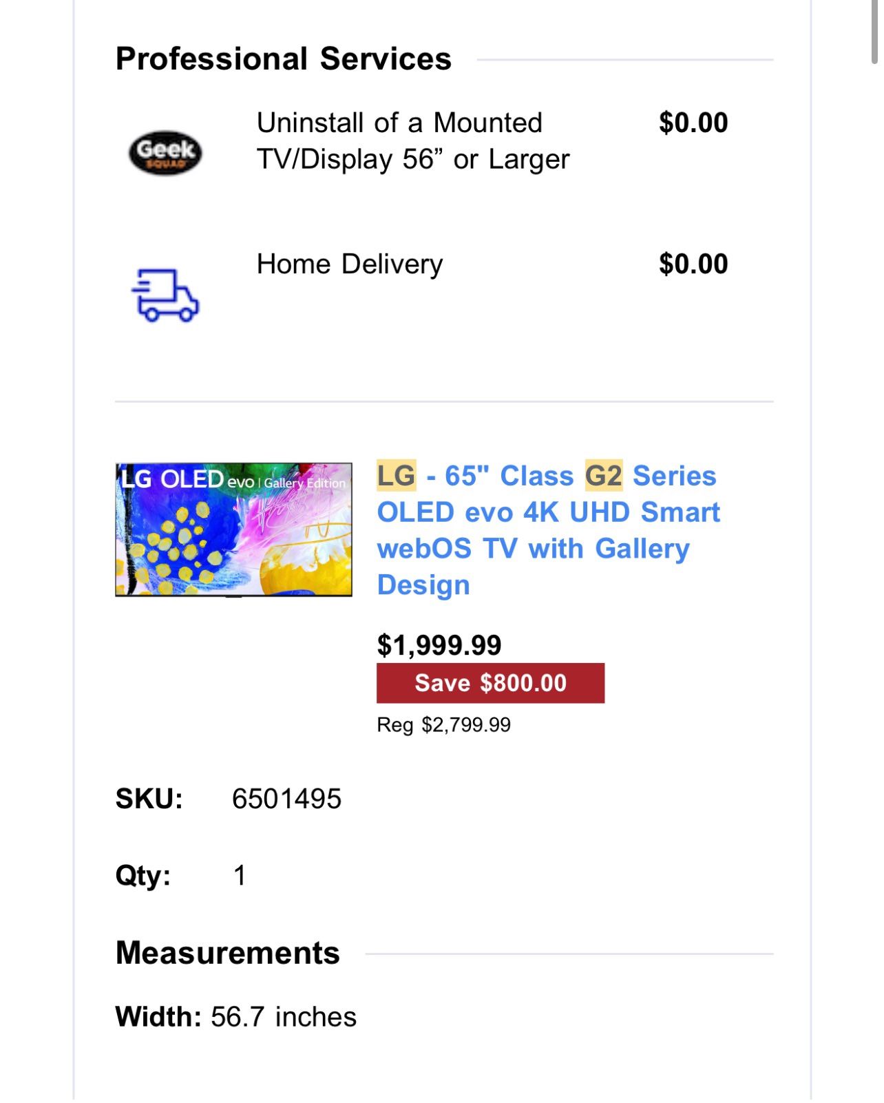 65” LG G2 OLED - HALF OFF!