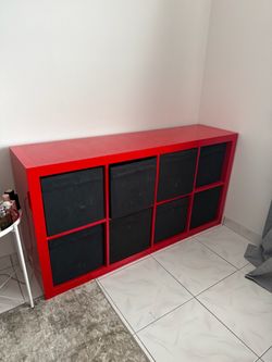Red 8-Cube Storage Organizer with Black Bins
