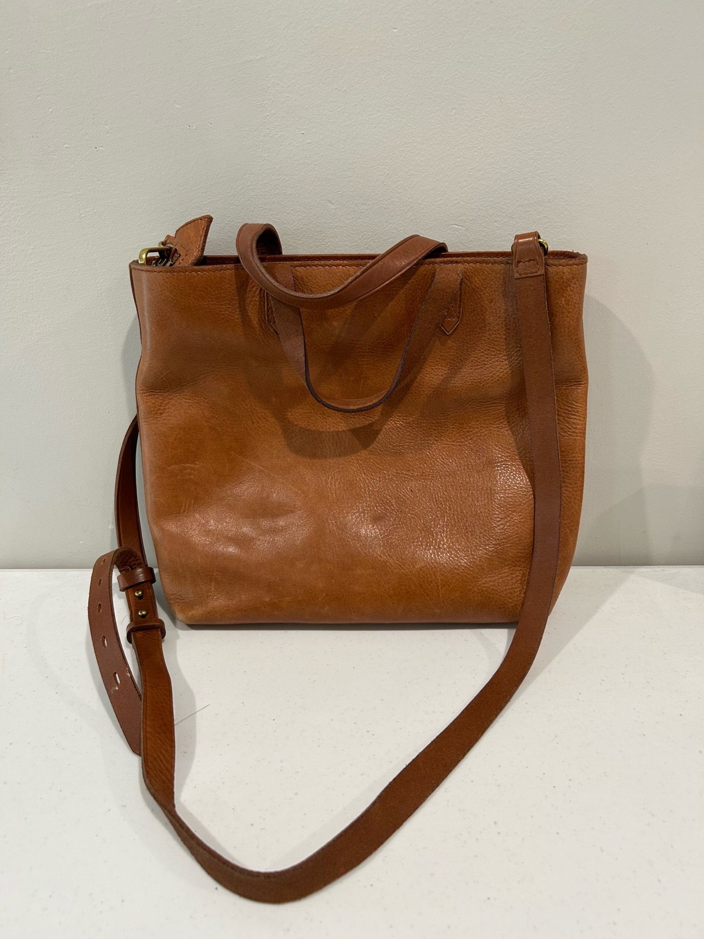 Madewell The Zip-Top Medium Transport Tote Leather English Saddle Brown Crossbody Bag