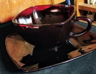 Vintage Anchor Hocking Royal Ruby Teacup & Saucer Set MCM