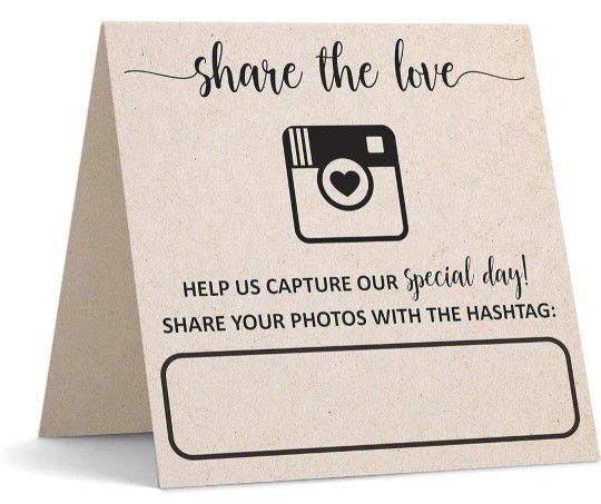 Wedding Hashtag Signs 5x5 Folded Set of 10 Stationary Placement Table Cards