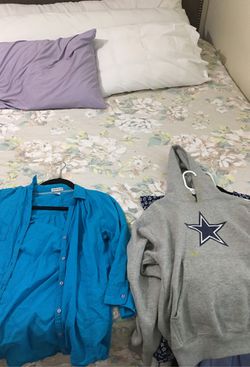 Blue blouse and grey Cowboys hoodie