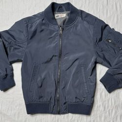 H&M Boys Jacket Size 4-5 Years Blue Bomber Coat Zip Up (Pre Owned)