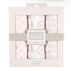 Baby Swaddling Set Of 3  100% Cotton Muslin Hudson Baby