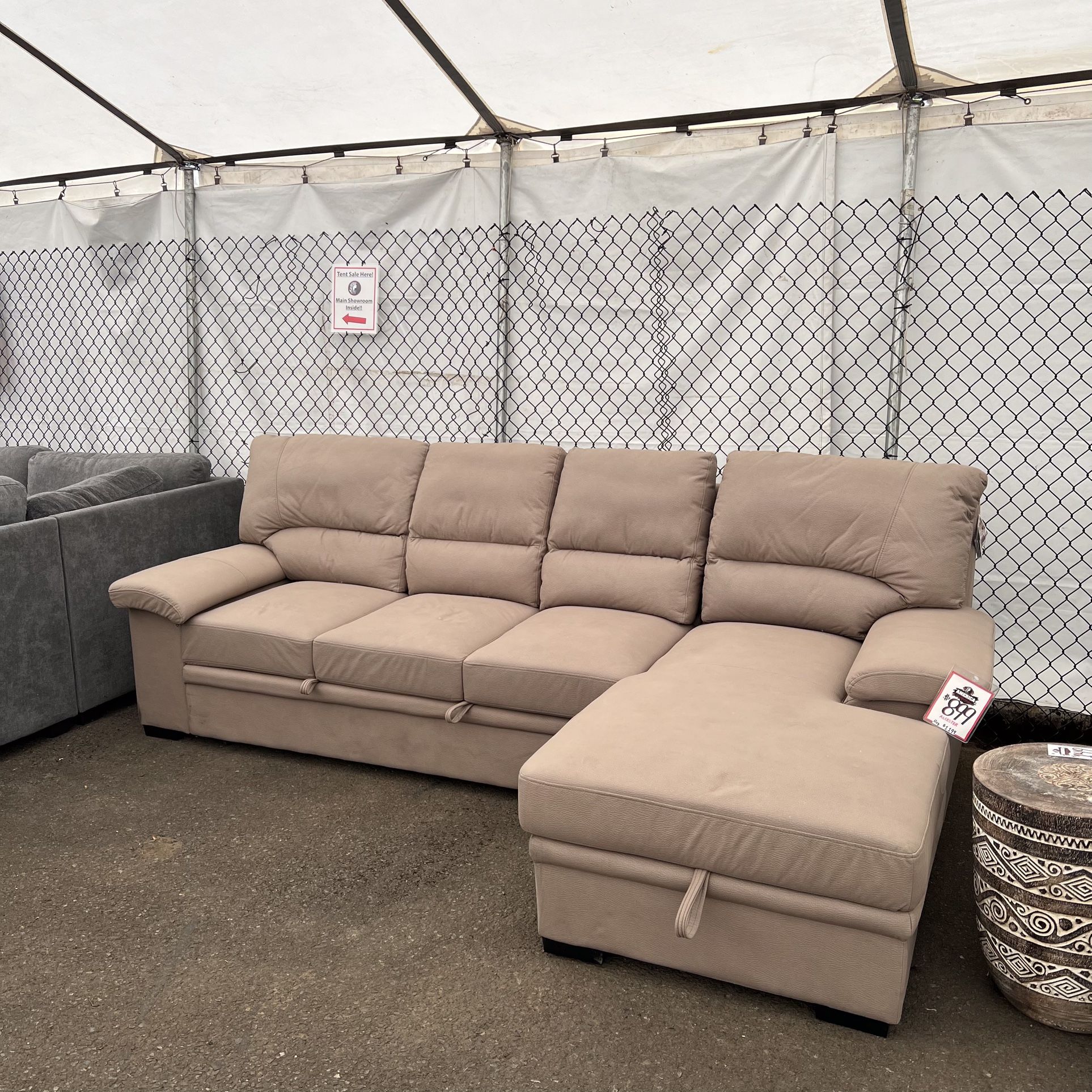 Beige Fabric Sleeper Sofa Storage Chaise - Alcester 